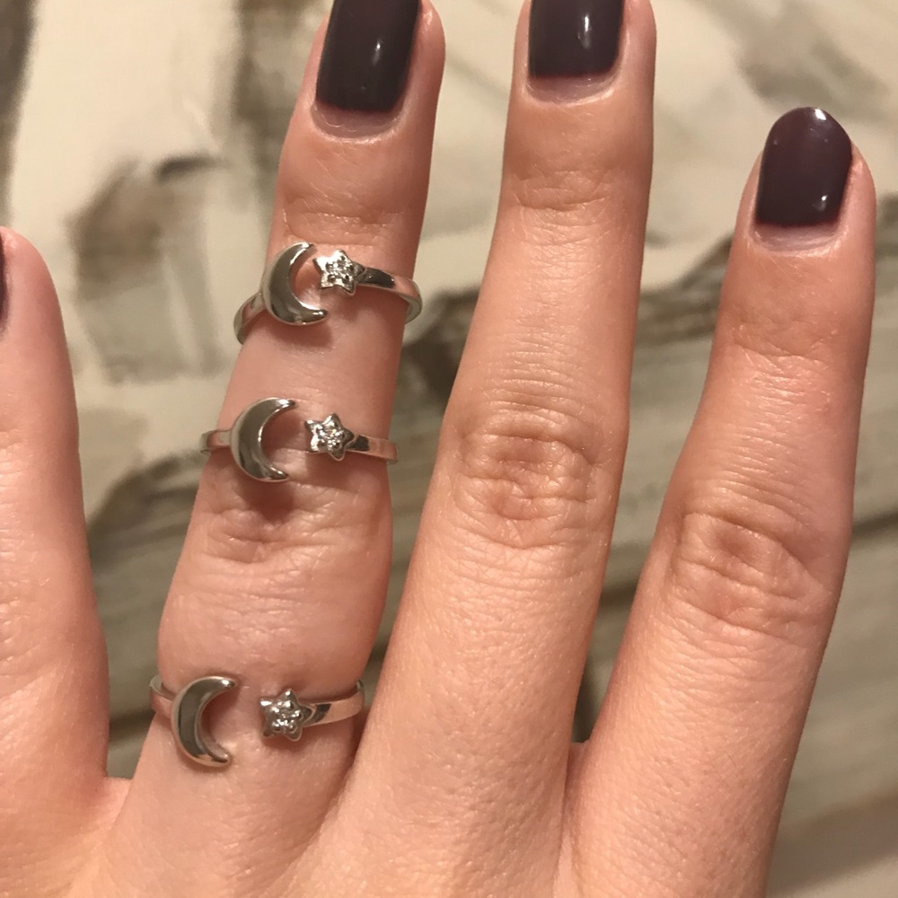 S925 Moon and Star Adjustable Silver Ring